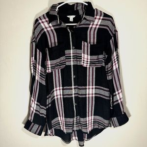 Cato black pink & white thin plaid flannel women's blouse